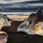 Icebergs on beach at sunrise, Iceland